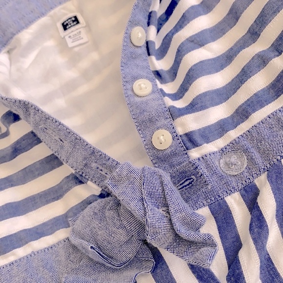 Janie and Jack | Striped Oxford Cotton Nautical Romper Cornflower Blue (6-12M) - Picture 6 of 14